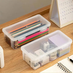 Plastic Pencil Box School Office Storage Organizer for Pens Markers Erasers