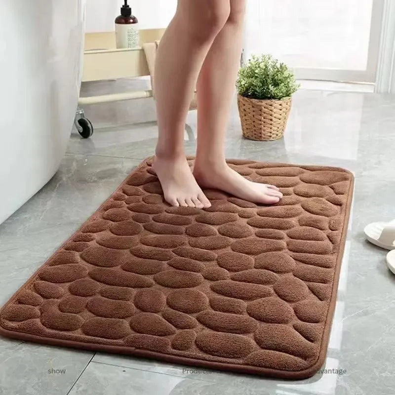 3D Non Slip Bathroom Mat Cobblestone Embossed Bath Mats Absorbent Doormat Carpet Door lifestyle view