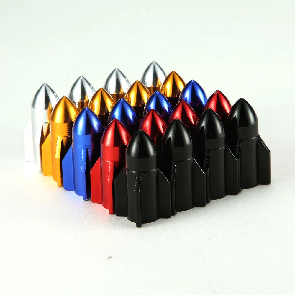 4Pcs/Set Aluminum Rocket Tire Valve Caps for Car Motorcycle Bike Alloy Tyre Valve C additional angle