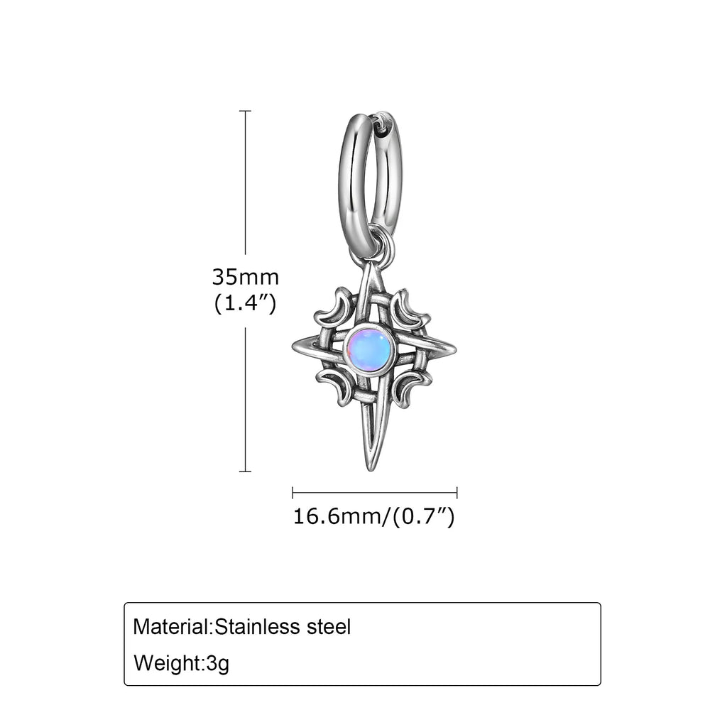 Moonstone Stainless Steel Hoop Earrings for Men | Waterproof Hip Hop Jewelry Gift alternate view