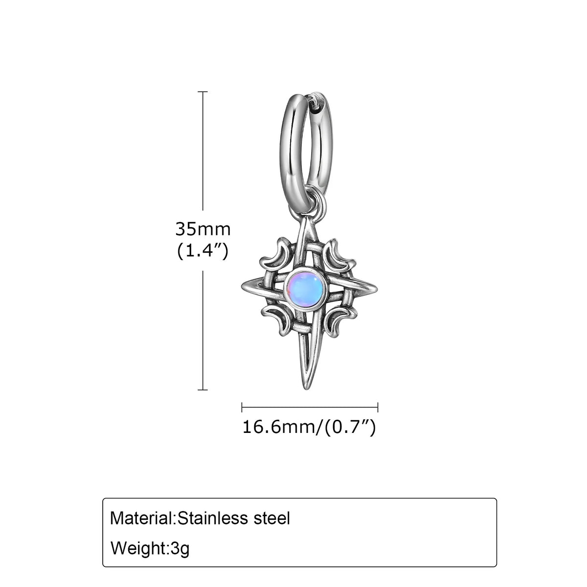 Moonstone Stainless Steel Hoop Earrings for Men | Waterproof Hip Hop Jewelry Gift alternate view