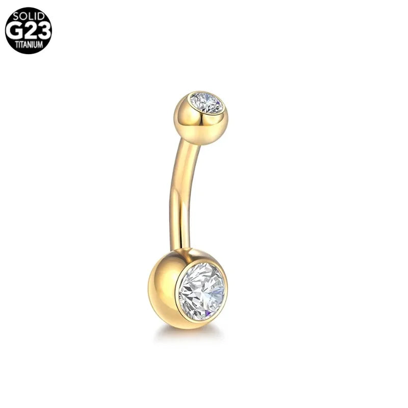 1Pcs G23 Titanium 14G Gold Color Belly Button Rings, Navel Nombril Piercing CZ Gem 6/8/1 detail view