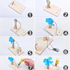 Wooden Wind Generator Model Kids Science Toy Funny Technology Physics Kit Educational close-up view