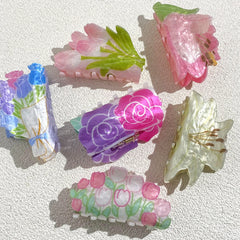 Sweet Acrylic Double Sided Flower Printed Hair Claw Clip For Women Oversize Geometric alternate view