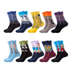 1 Pair Van Gogh Starry Night Cotton Socks Women Men Mona Lisa Oil Painting Retro-classical Series Skateboard Casual Couple Socks
