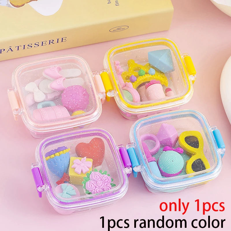 Creative Lunch Box Eraser Set Various Lovely Eraser Soft Pencil Eraser School Students close-up view