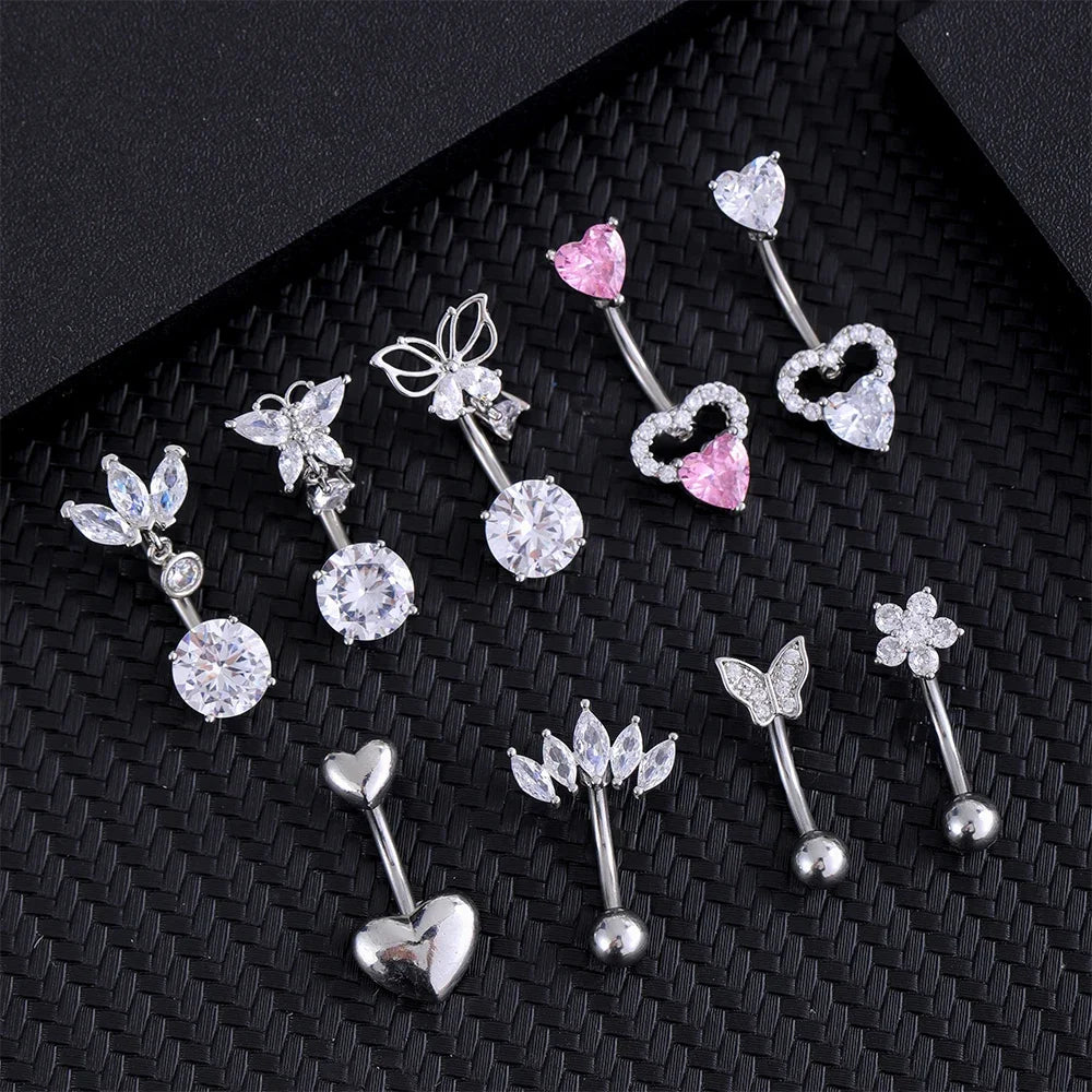 Belly Button Piercings Set Dangled Curved Navel Piercing Ombligo Pack Belly Rings Jewelr detail view
