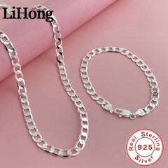 Fashion classic 925 sterling silver 6MM one to one Cuban NK necklace bracelet set suitable for women