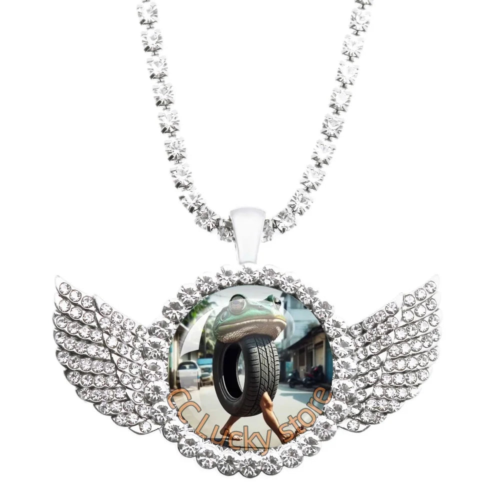 25mm Angel Wing Necklace | Italian Brainrot Pendant Funny Animal Jewelry Gift close-up view