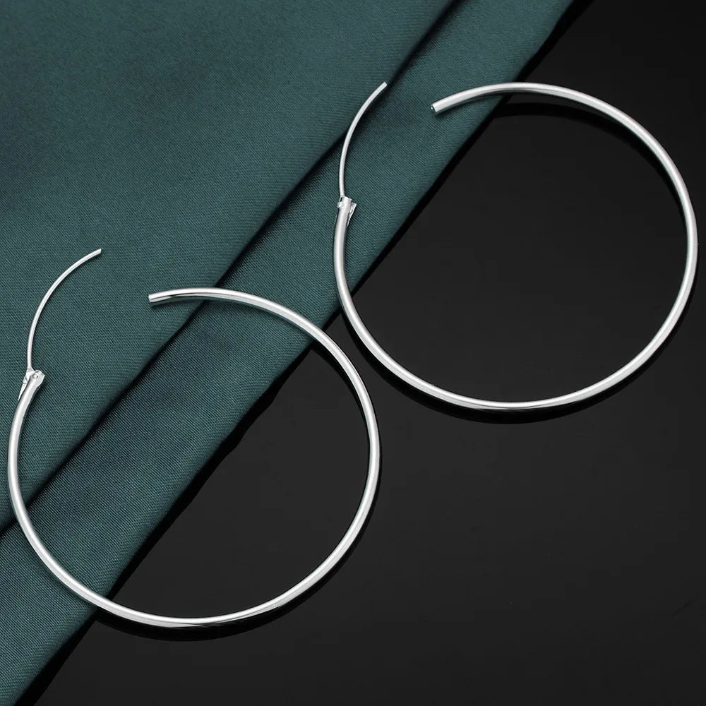 925 Sterling Silver Large Circle Hoop Earrings | Wedding Fine Fashion Jewelry close-up view