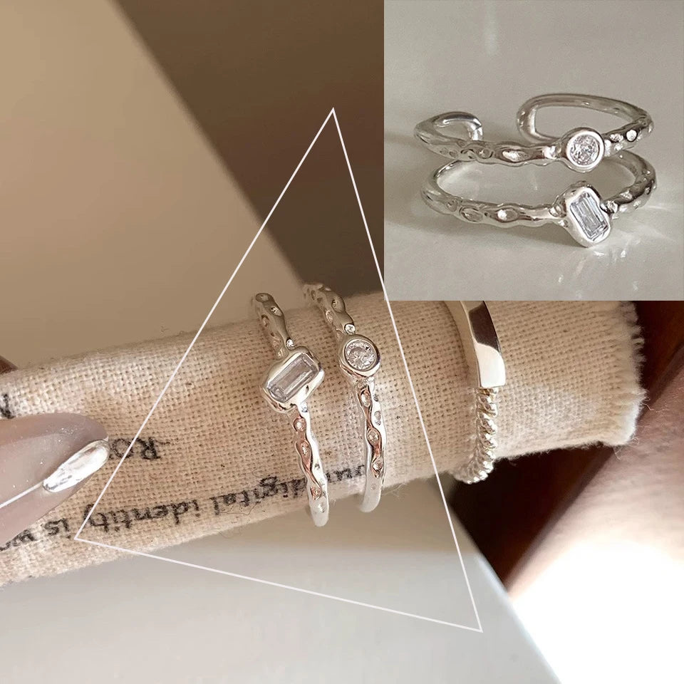 VENTFILLE 925 Sterling Silver Flower Lace Ring Korean Fashion Opening Inlaid CZ Adjus alternate view