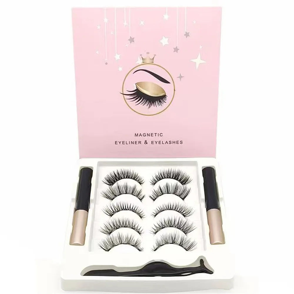 5 Pairs Magnetic Eyelashes Set with Eyeliner and Tweezers | 3D Natural False Lashes lifestyle view