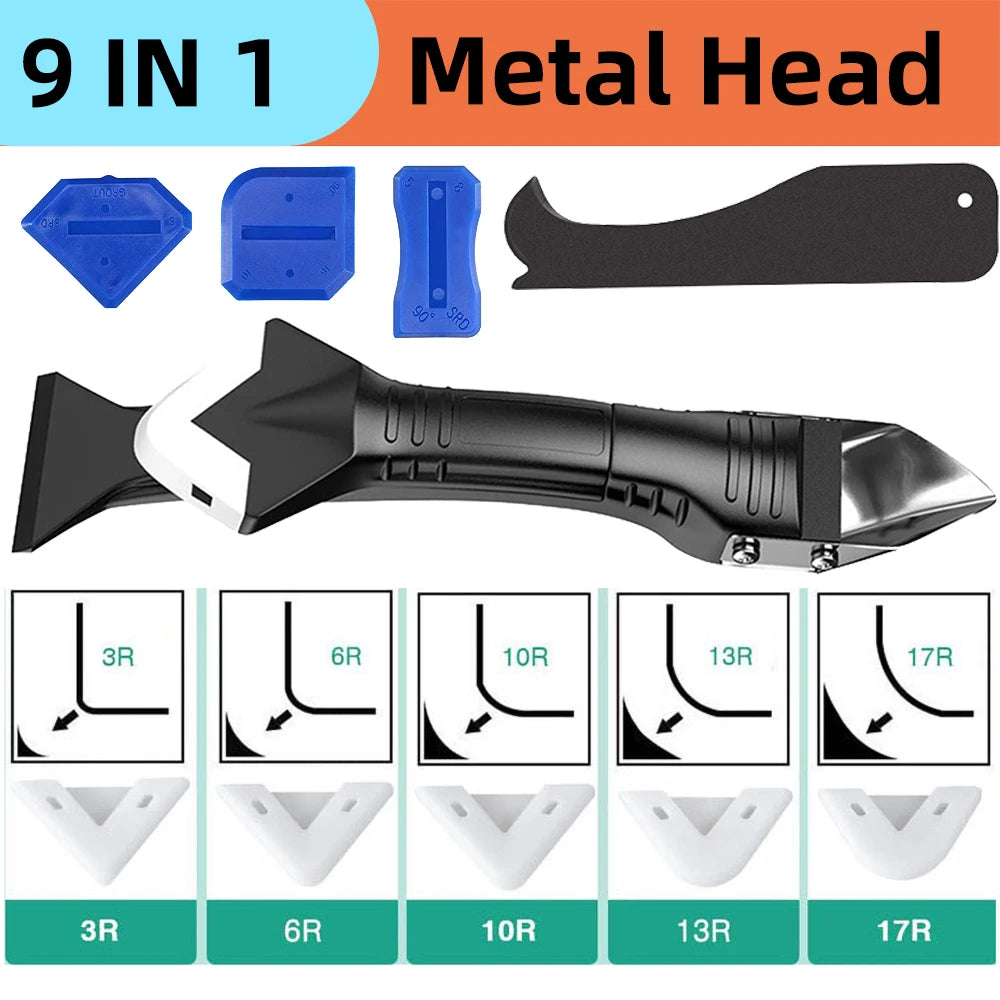 Silicone Scraper Sealant Smooth Remover Tool Set 9 In 1 Floor Caulk Finisher Grout Kit Glass Glue Angle Scraper Set Accessoriess