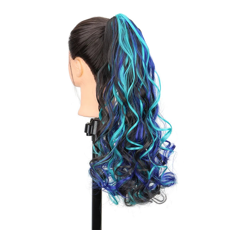 Synthetic 20Inch Long Curly Ponytail Claw Clip in Hair Extension Mixed Red Purple H additional angle
