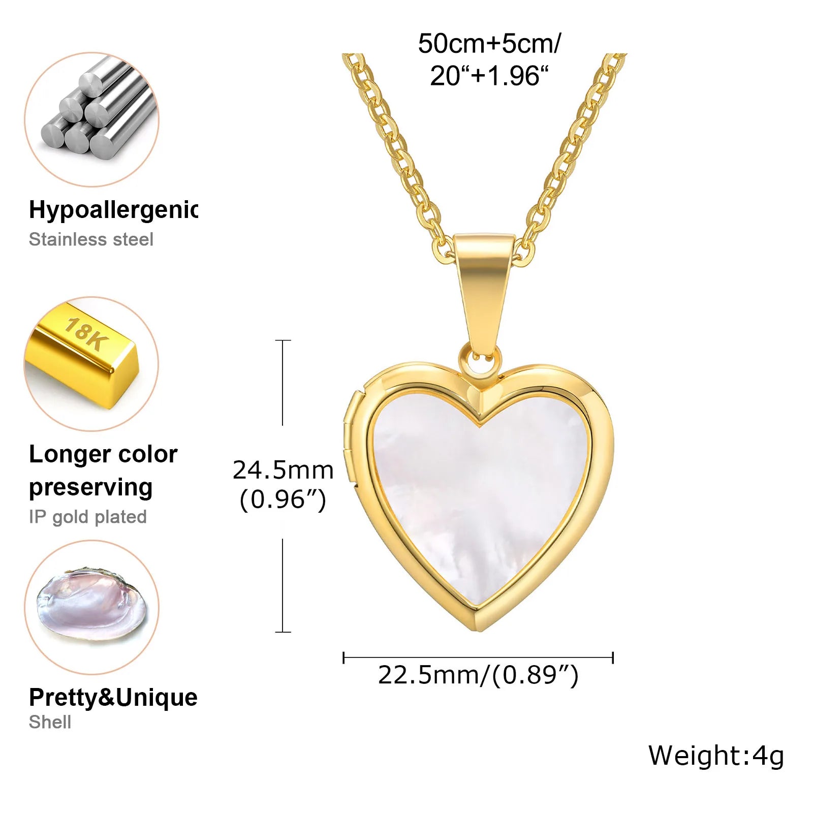 Vnox Light Heart Locket Pendants for Women Men Openable Photo Frame Glossy Stainless S close-up view