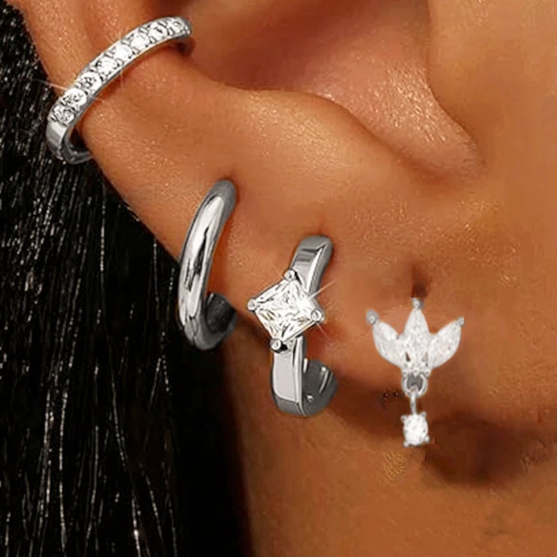 Huggie Hoop Earrings Set for Women | Crystal Zircon Tragus Cartilage Piercing Jewelry alternate view