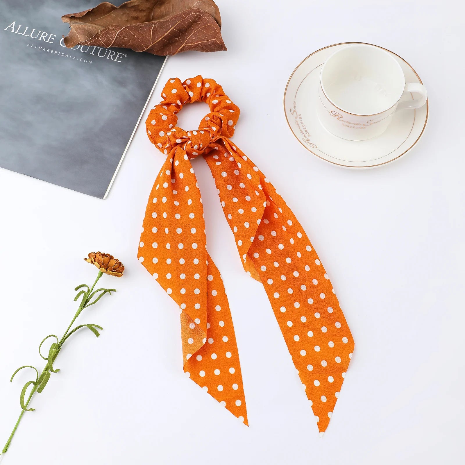 Fashion Flower Print Bow Satin Long Ribbon Ponytail Scarf Tie Scrunchies Women Girls lifestyle view