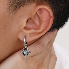 Vnox Vintage Star Moon Stone Earrings for Men Women, Hypoallergenic Stainless Steel Hoop detail view