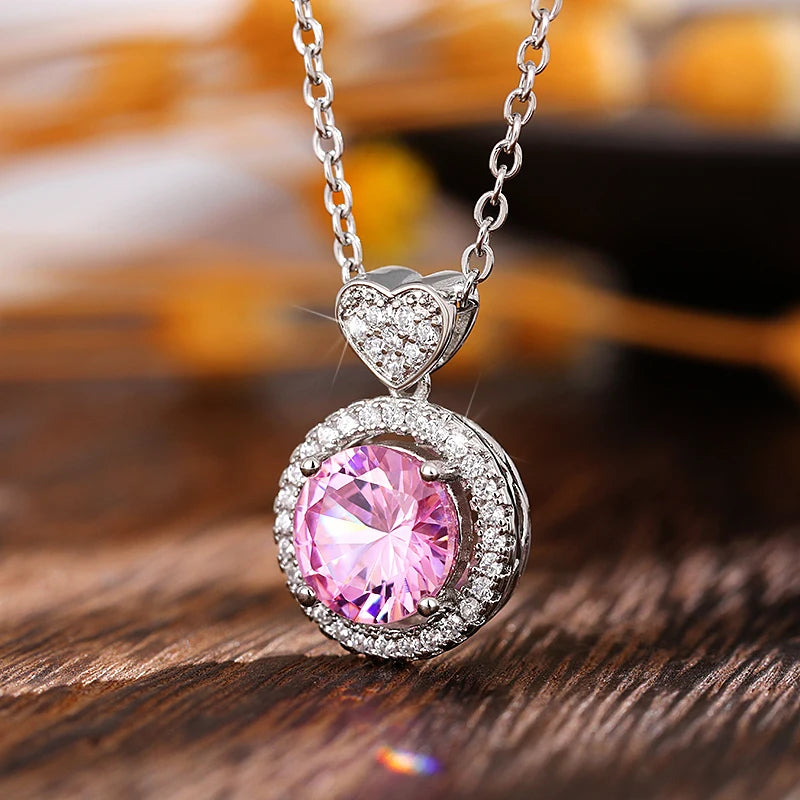 Huitan Romantic Pink Cubic Zirconia Pendant Necklace for Women Engagement Wedding Par alternate view