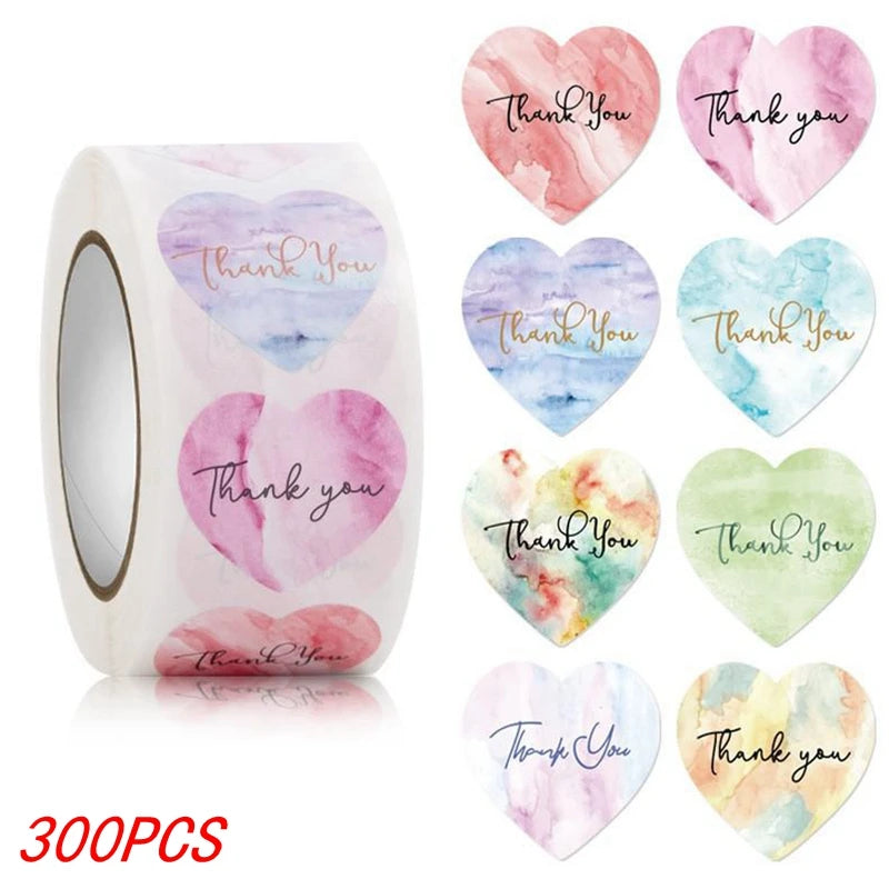 Heart Thank You Stickers | Floral Decorative Sealing Stickers for Wedding Gift Packag alternate view