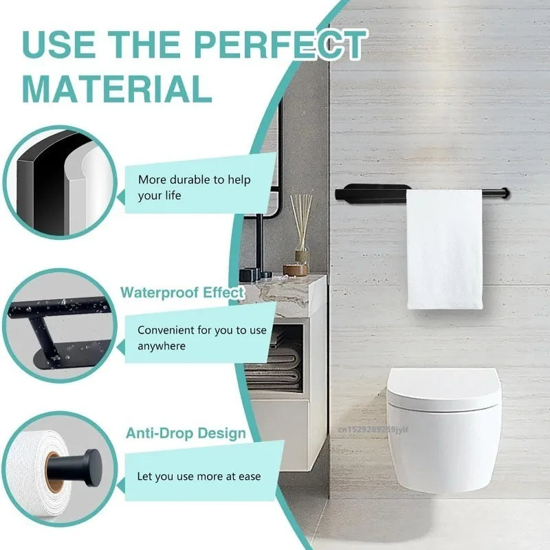 Towel Holder Adhesive Tissue Hanger Toilet Roll Paper Dispenser Cabinet Storage Napkin close-up view