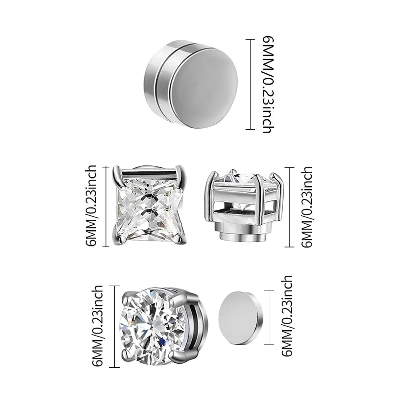 Crystal Strong Magnetic Ear Stud Clip Earrings for Men and Women Punk Round Zircon Mag close-up view