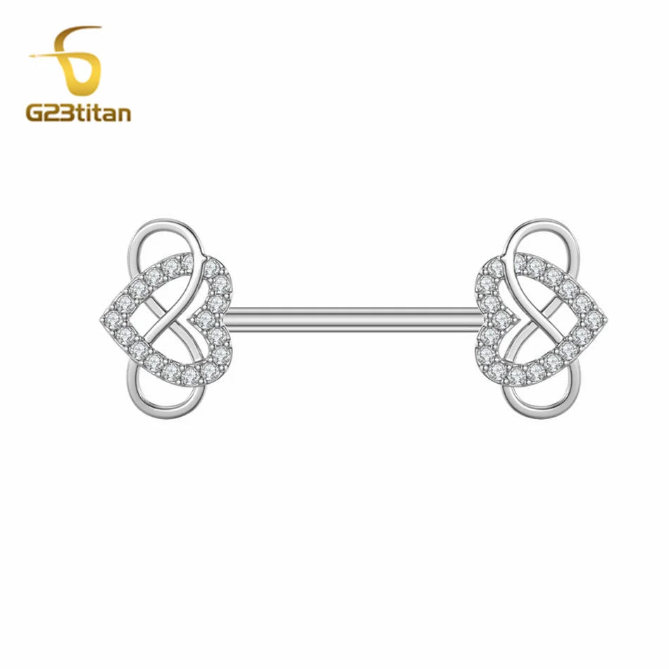 G23titan 2pcs Infinity Love Heart Nipple Piercing Ring 14G Surgical Titanium Barbel additional angle