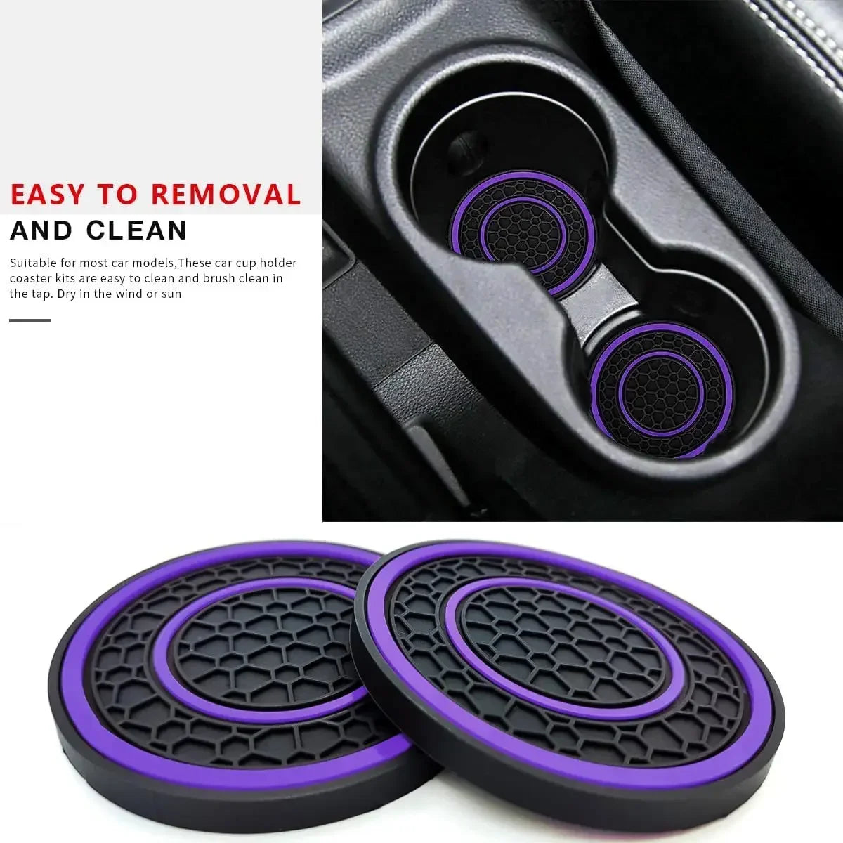 New 2-piece Anti Slip Mat Car Coaster Durable Car Cup Holder Coaster Universal Dust-proof Protection for Car Interior