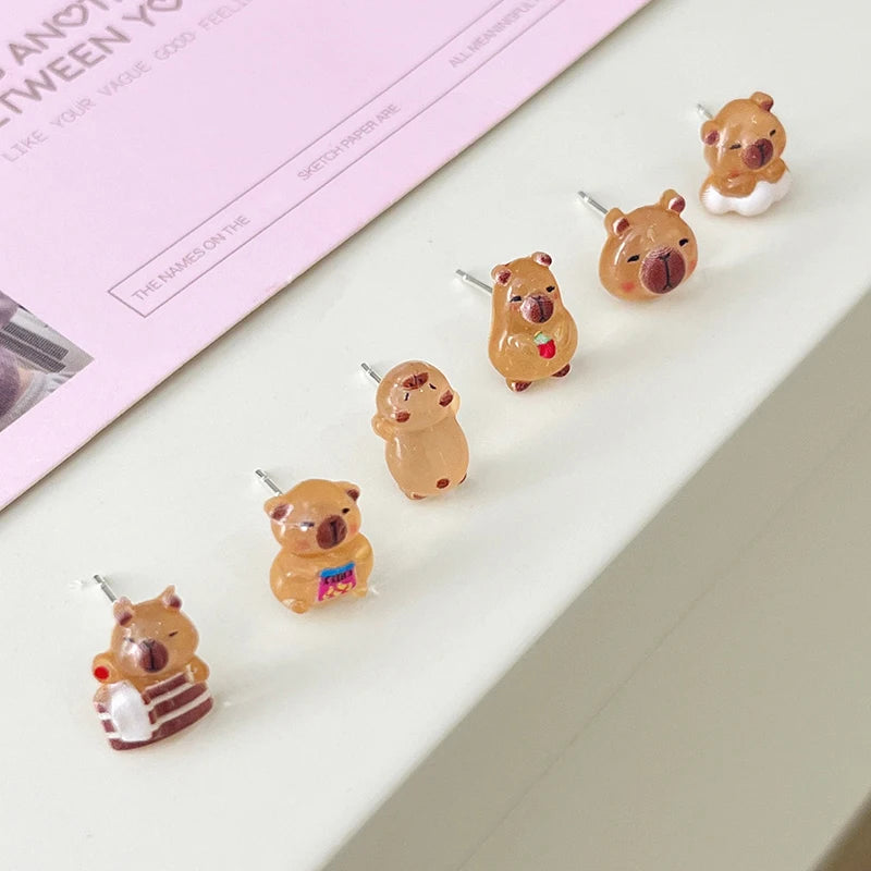 Kawaii 6Pairs Capybara Earrings Set, Cute Cartoon Fashion Accessory for Women and Gir lifestyle view
