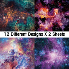 Galaxy Star Scrapbook Paper Set | 24-Pack Space Themed Decorative Paper detail view