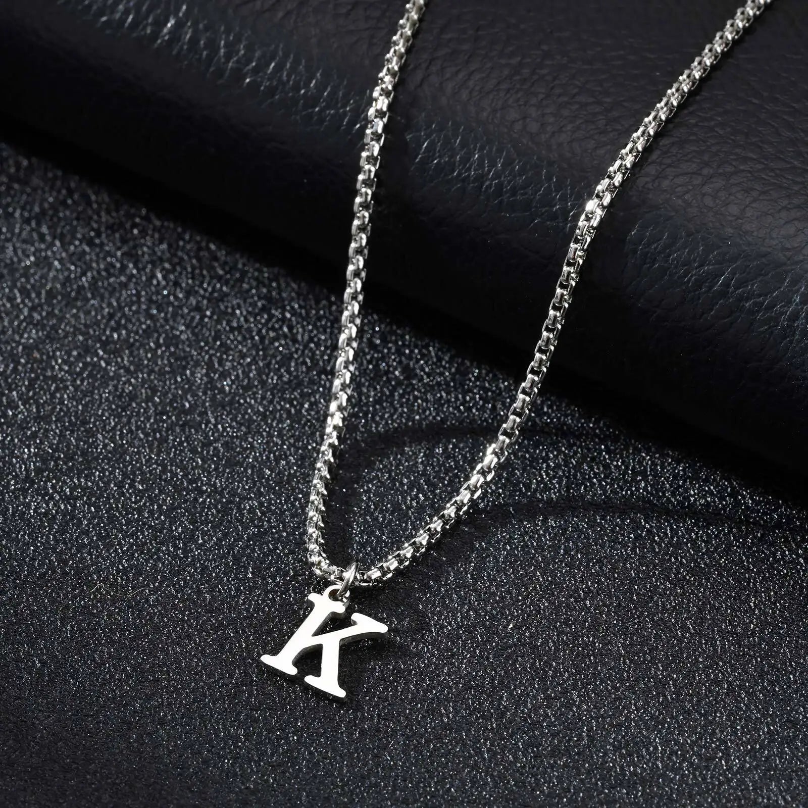 Minimal A-Z Initial Necklace for Men | Stainless Steel Letter Pendant close-up view