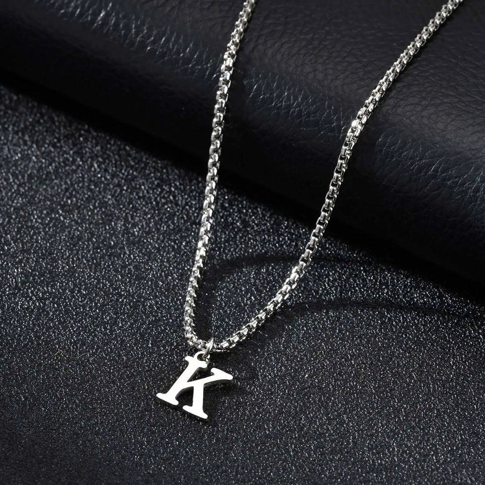 Minimal A-Z Initial Necklace for Men | Stainless Steel Letter Pendant close-up view
