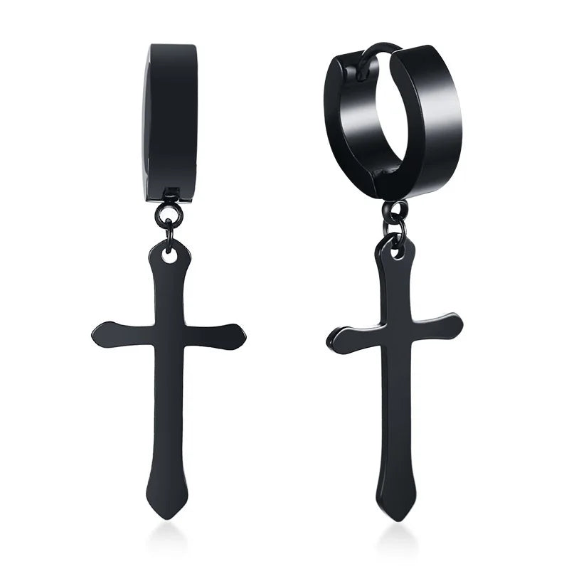 Stainless Steel Cross Earrings for Men | Religious Stud Earrings additional angle