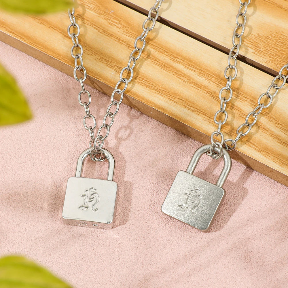 Fashionable Creative Hyunjin Lock Necklace Same As Huang Xuanchen's Style New Punk Ne alternate view