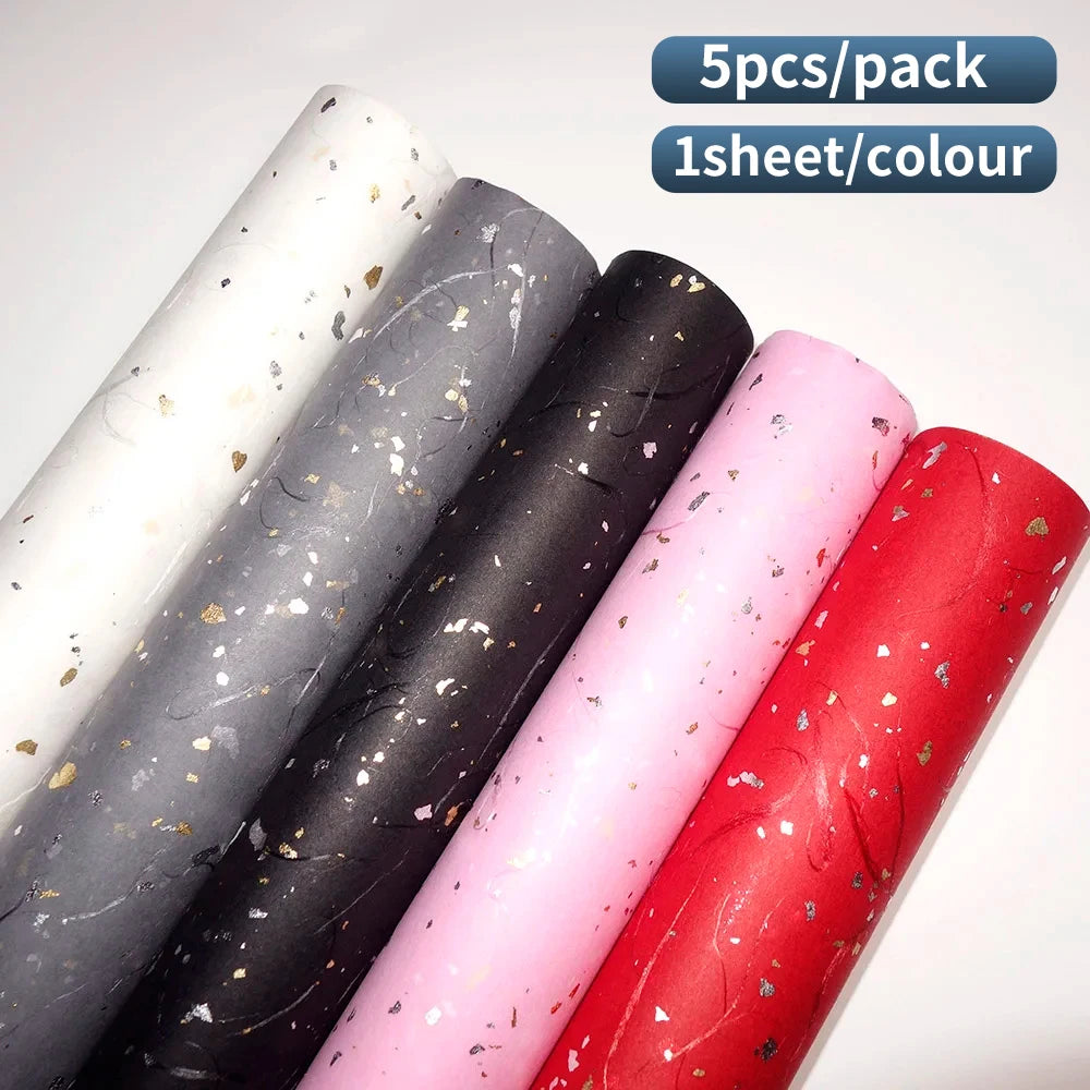 Korean Floral Wrapping Paper Set | 5 Sheets with Gold and Silver Sparkles lifestyle view