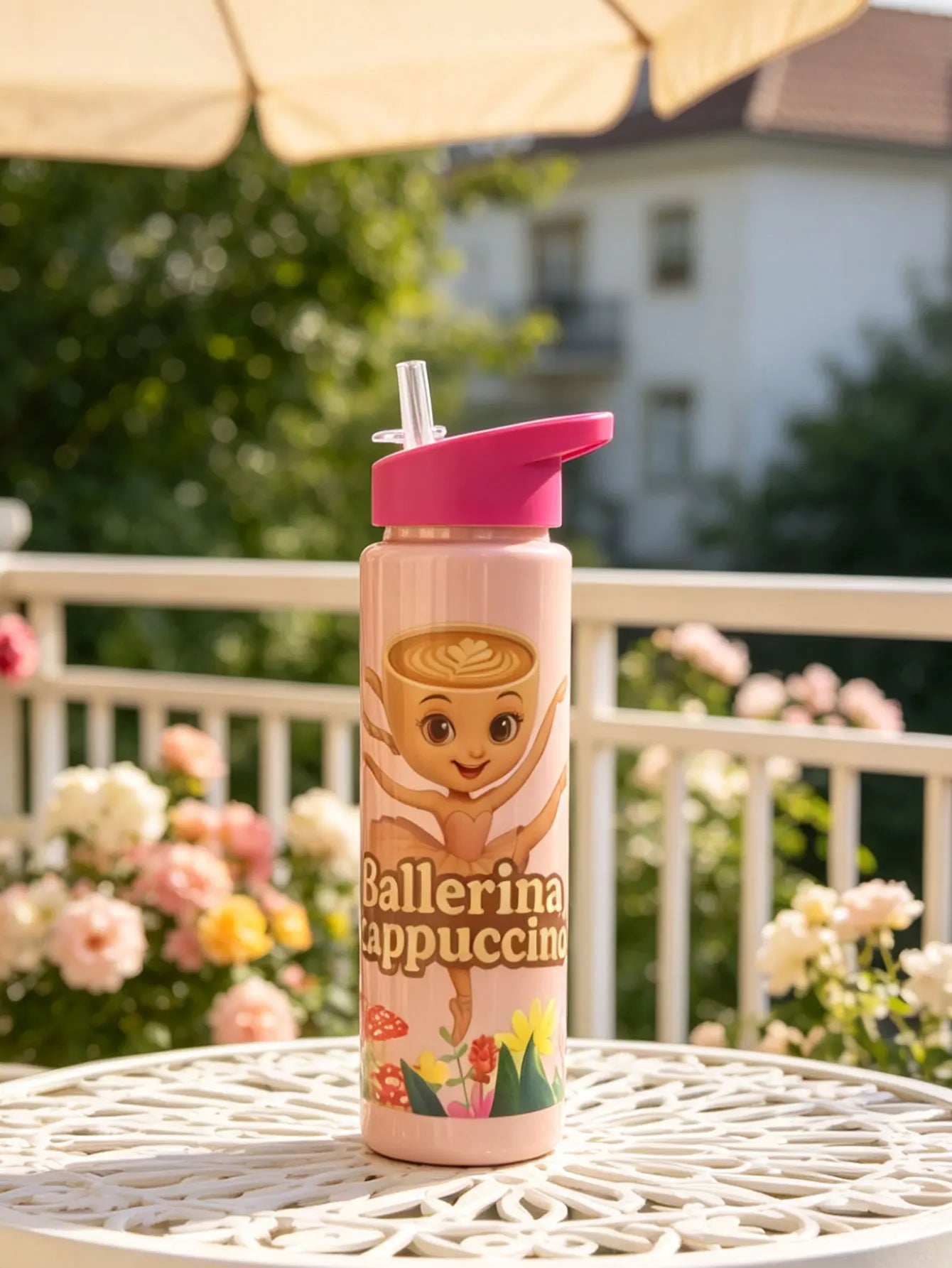 1 Piece 750ml (26 fl oz) Cartoon Printed Straw Cup, Summer Plastic Water Bottle, BP additional angle