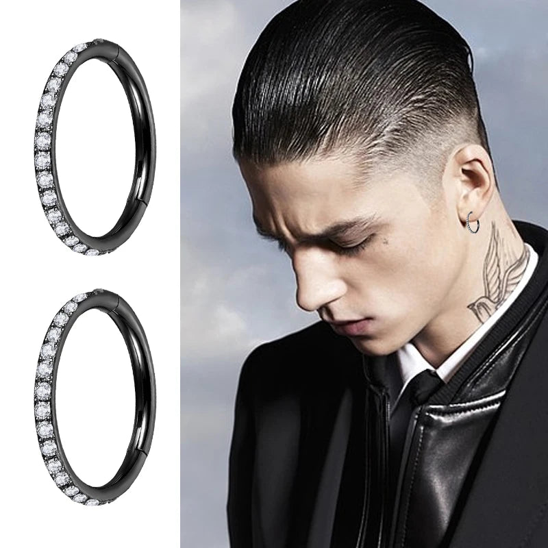 Steel Hinged Segment Hoop CZ Stone Nose Ring Nipple Clicker Ear Cartilage Tragus Heli alternate view
