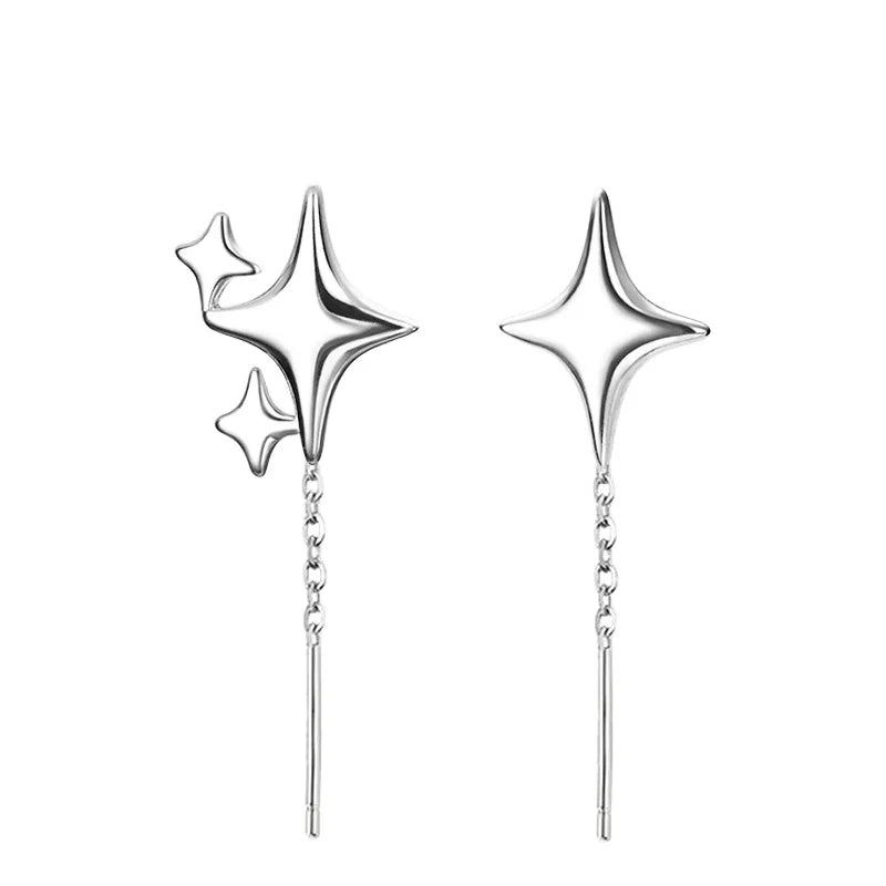 Ventfille 925 Sterling Silver Star Earring for Women Girl Simple Tassels Chain Fashio lifestyle view