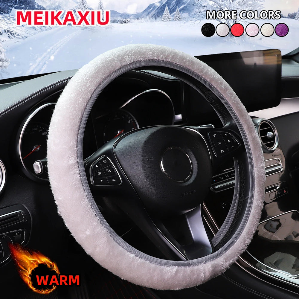 1 Winter Short Plush Comfort Hand Warmer Car Without Inner Ring Steering Wheel Cover Fit detail view