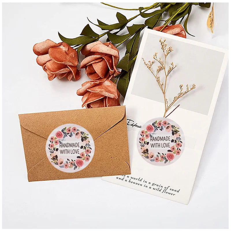 100-500 Flower Thank You Stickers for Small Business Packaging | Handmade Love Labels lifestyle view