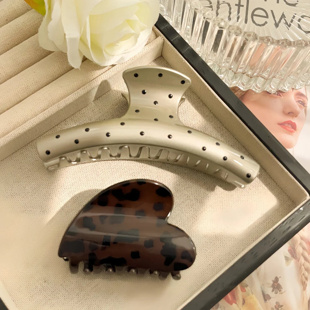 2pcs/set Hair Claw Clips for Women Girls Heart Bow Dots Leopard Large Small Crab Hairpin detail view