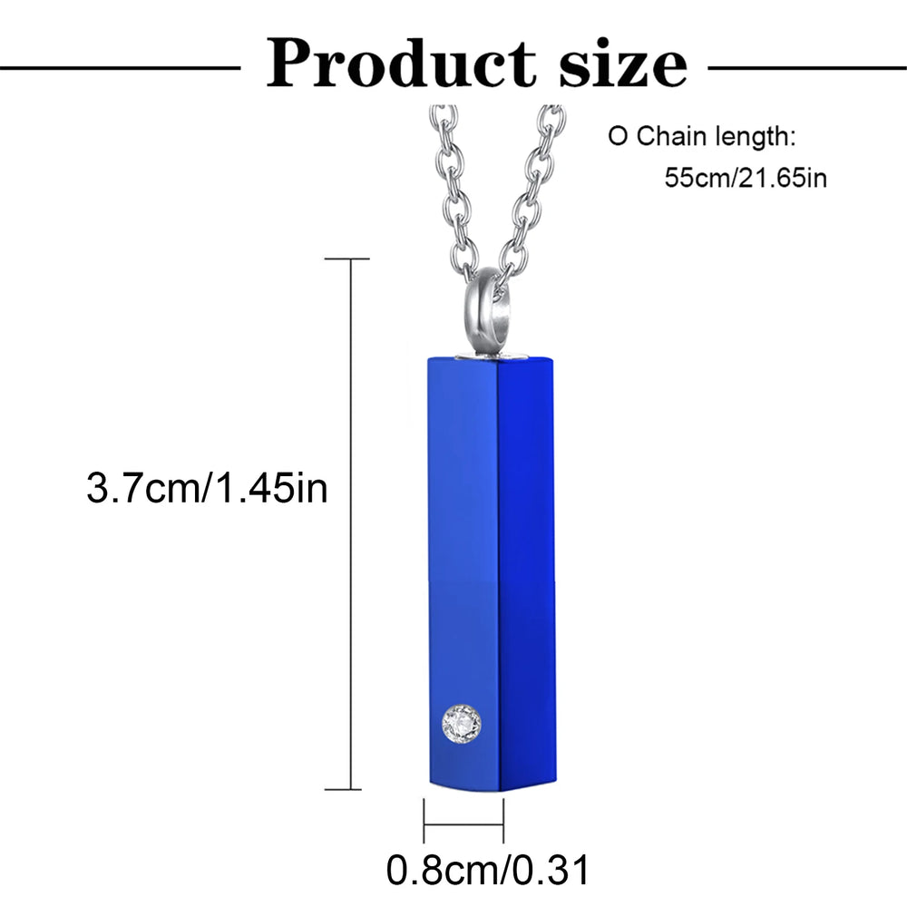 Cube Urn Necklace for Ashes Aluminum Alloy Cremation Necklace with Crystal Memorial Pend detail view