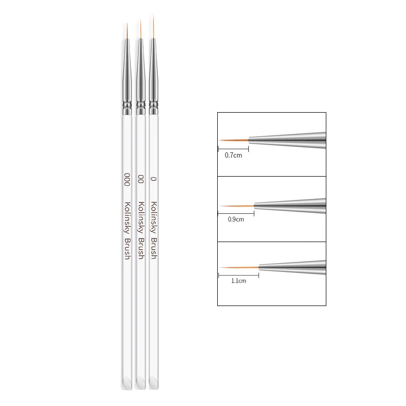 3pcs/Set Acrylic French Stripe Nail Art Line Painting Pen 3D Tips Manicure slim Line lifestyle view
