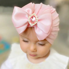 Baby Girl Bowknot Turban Hat with Rhinestone | Soft Knit Headwear for Infants
