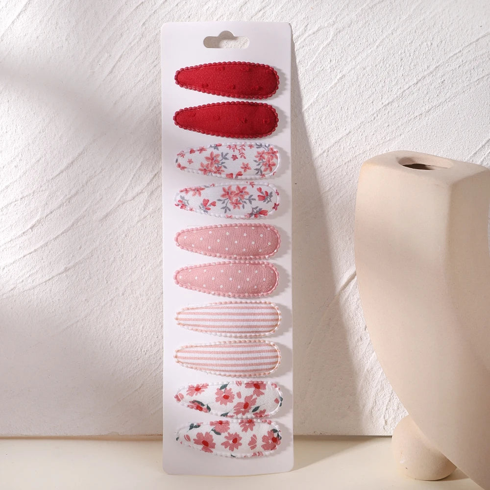 10Pcs/Lot Fresh Print Cotton Alloy Hair Clips for Kids Fabric Plaid BB Hairpins Girl alternate view
