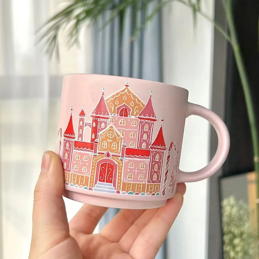 Creative Vintage Christmas Mug Gift Ceramic Mug Couples Drink Cup Home Cafe Coffee Cup close-up view
