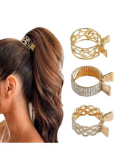 3pcs Rhinestone Small Hair Claw Clips for High Ponytail, Shining Shark Hair Clips for Women Thick Long Hair (3 Colors, Pack of 3