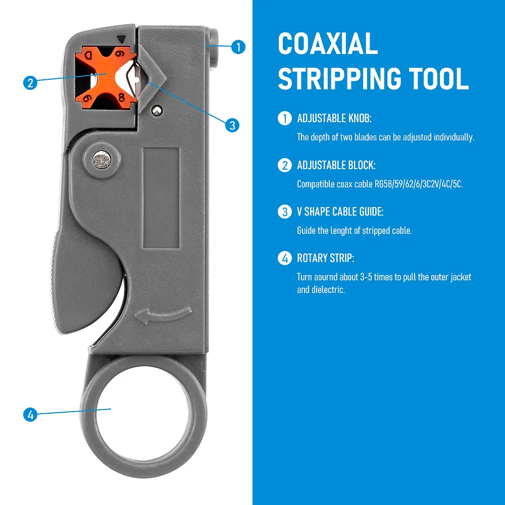 Stainless Steel Coax Cable Stripping Pliers | Adjustable Wire Stripper Tool alternate view
