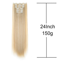 Synthetic 24 Inch Clip In Hair Extensions | Long Straight Blonde Black Heat Resistant close-up view