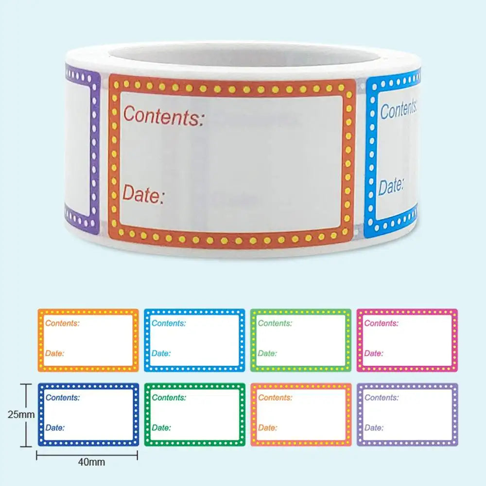 200 Pieces Food Labels, 1 x 1.6 Inch Date Stickers for Freezer, Refrigerator Food Cont close-up view